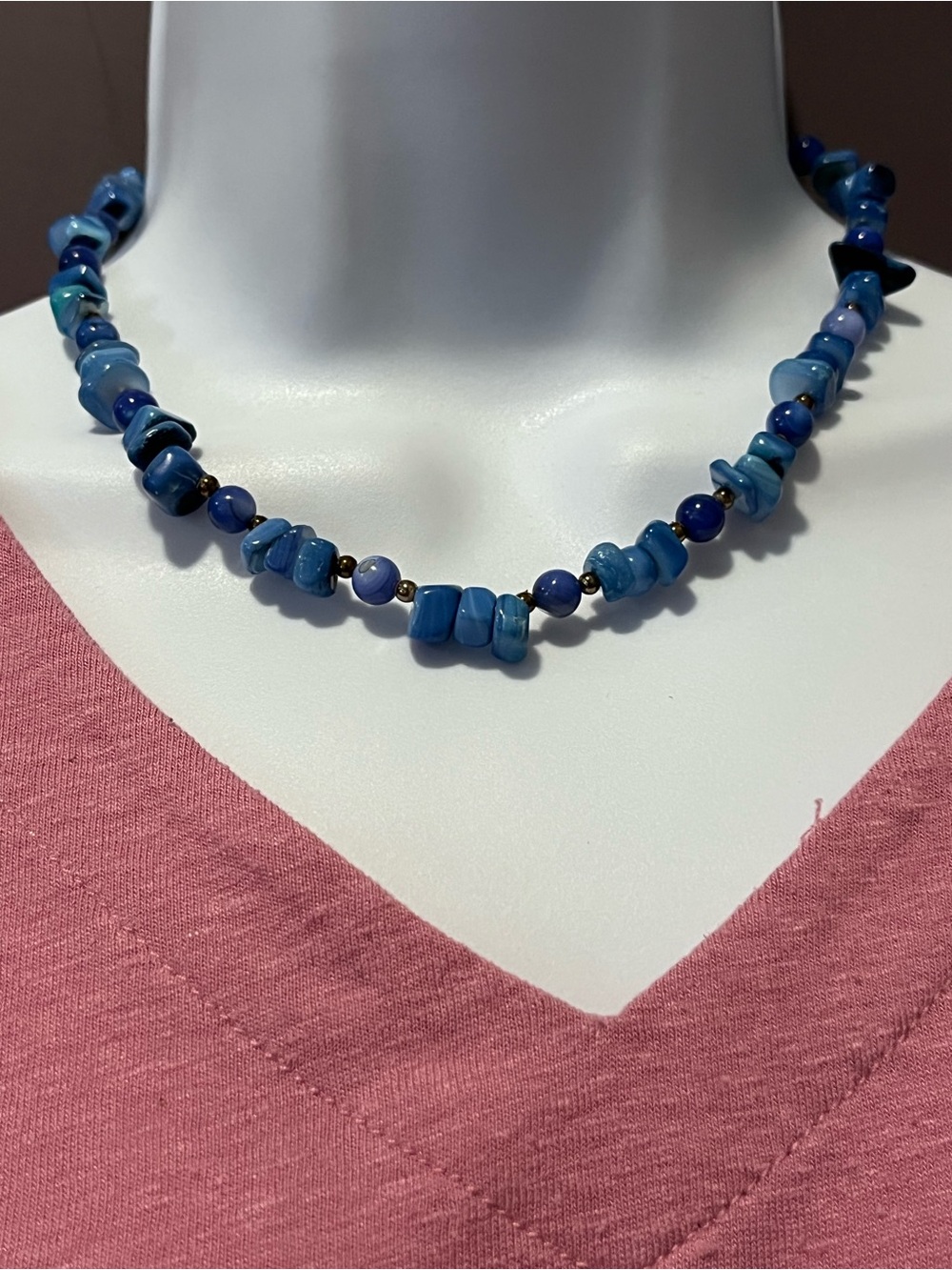 Blue Agate Stone Beaded Women's Necklace - Elegant Casual Jewelry